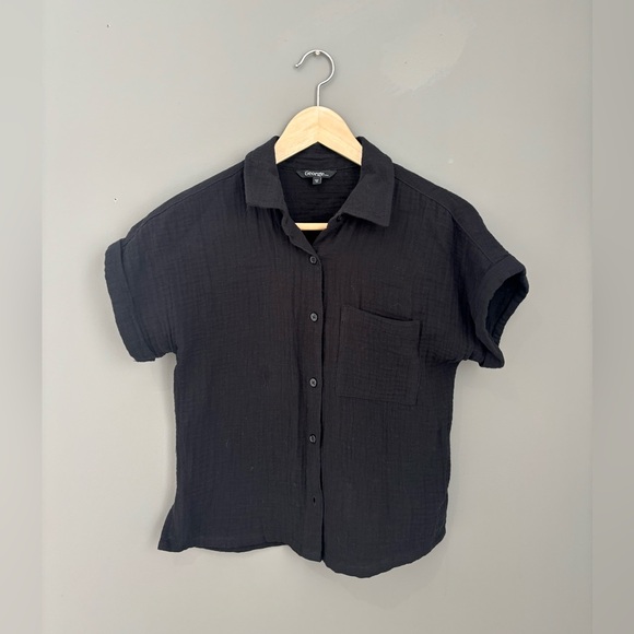 George Tops - George black cotton gauze short sleeve button-up shirt | XS
